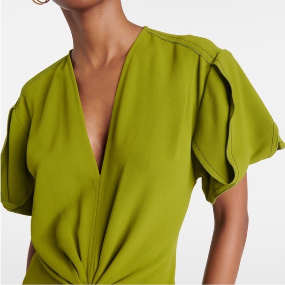 NWOT Victory Beckham gathered v neck midi dress size 2 parakeet green - Picture 2 of 15